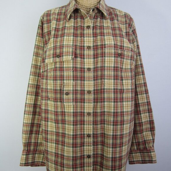 Ralph Lauren Women Plus 1X Beige Red Green Plaid Cotton Field Shirt Pockets Snap - Picture 9 of 13